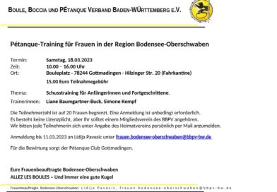 Pétanque-Training für Frauen	in der Region Bodensee-Oberschwaben